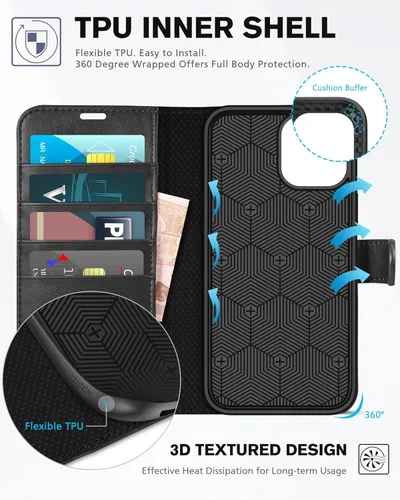 Vista 5 de TUCCH Funda tipo cartera compatible con iPhone 12 Pro Max 5G de 6.7 pulgadas, con ranura para tarjetas de piel sintética