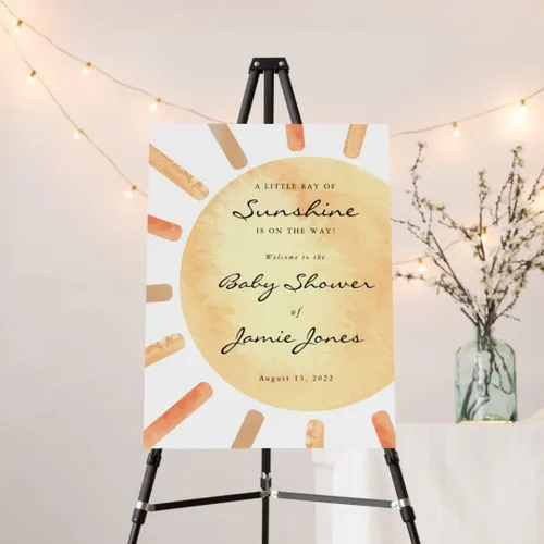 Letrero de bienvenida para baby shower, con texto en inglés "A Little Ray Of Sunshine", letrero de bienvenida para baby shower, con texto en inglés