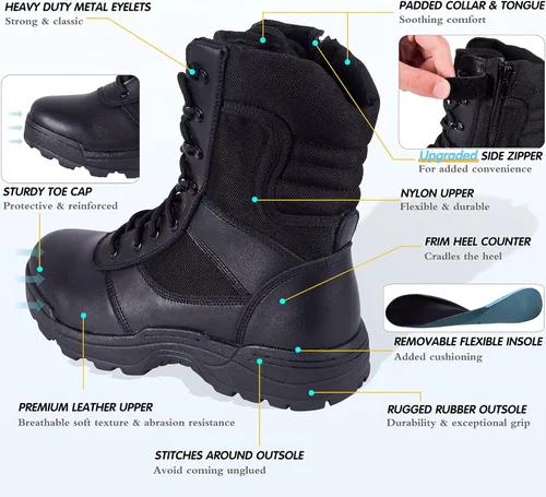 Vista 4 de RIELD Botas de trabajo tácticas militares para hombre con cremallera lateral botas de combate del ejército de la selva 12