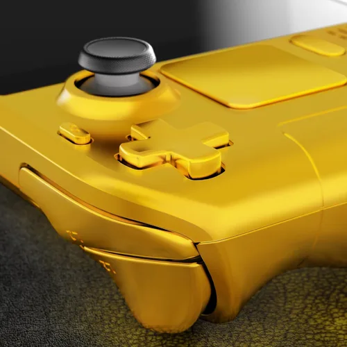 Vista 8 de eXtremeRate Juego completo de carcasa de bricolaje con botones para Steam Deck LCD, placa frontal personalizada de repuesto para Steam Deck LCD, oro