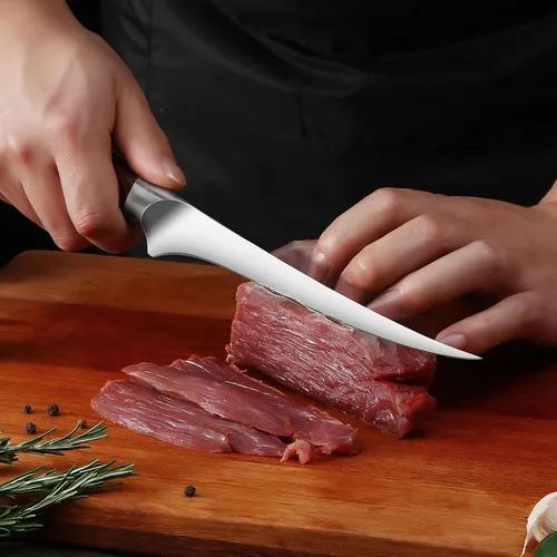 Vista 8 de TUO Cuchillo de filete, cuchillo profesional para deshuesar peces de 7 pulgadas para recortar carne y aves de corral, hoja flexible, acero alemán