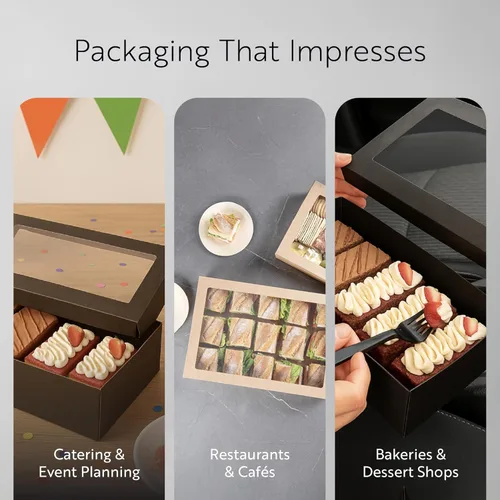 Vista 6 de Restaurantware Cater Tek Cajas para Productos Horneados de 9 x 9 x 2.4 Pulgadas 10 Cajas de Pastelería Antiadherentes - Tapas con Ventana Cierre