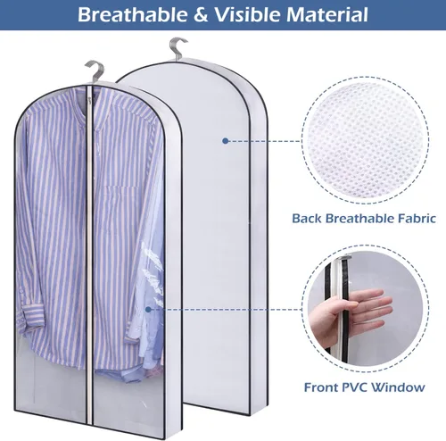 Vista 17 de SLEEPING LAMB Bolsas de ropa con fuelle de 60 pulgadas para almacenamiento de armario, bolsa de vestir transparente para colgar ropa para vestidos