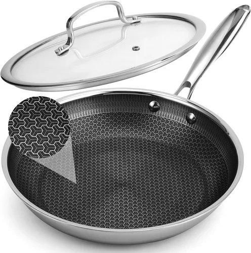Vista 11 de Sartén antiadherente de 8 pulgadas con tapa, sartén híbrida antiadherente de acero inoxidable con mango de enfriamiento permanente, sin PFOA,