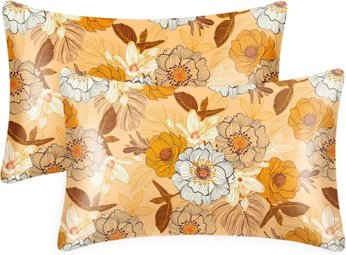Vista 18 de EXQ Home - Funda de almohada de satén para cuidar el cabello y la piel, tamaño estándar, de seda con estampado negro, juego de 2 fundas con cierre
