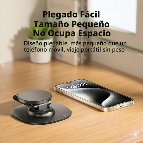 Vista 8 de Soporte magnético para teléfono para escritorio, giratorio de 360 grados, ajustable, plegable, de aluminio para MagSafe con base antideslizante Negro