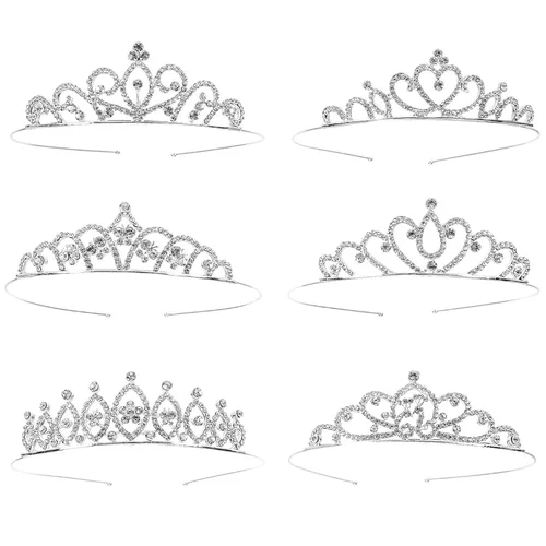 Hedume Paquete de 6 diademas de corona de tiara de cristal de princesa, accesorios para el cabello con diamantes de imitación brillantes de metal