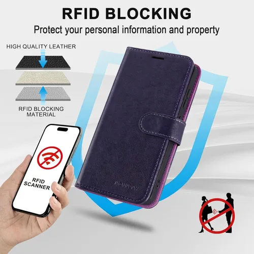 Vista 5 de MONASAY Funda tipo cartera compatible con Galaxy S23 5G, bloqueo RFID, funda de piel con tapa para teléfono celular con soporte para tarjeta de Negro