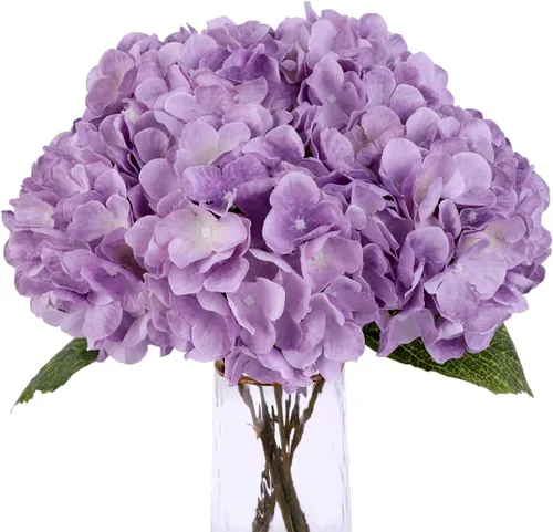 Vista 9 de Jim's Cabin Flores artificiales falsas arreglos de hortensias de seda con 5 cabezas grandes, ramo floral de plástico para la cocina del hogar, Rosa