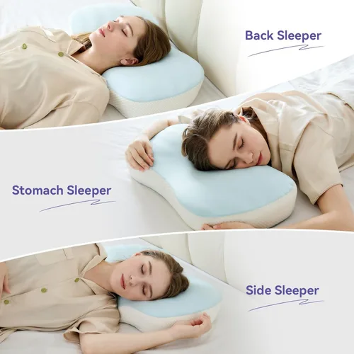 Vista 5 de Almohadas de espuma viscoelástica, almohada cervical para aliviar el dolor de cuello y hombros, almohada ergonómica de contorno de cama, suave