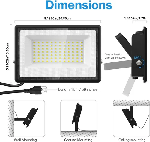 Vista 8 de Olafus Paquete de 2 luces LED de 90 W para exteriores, 9000 lm superbrillantes, luces de trabajo LED enchufables, 6500 K IP66 impermeable