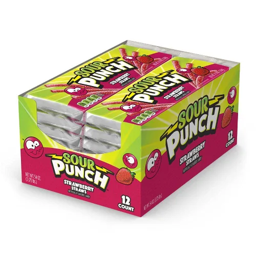 Vista 13 de Sour Punch Pajitas, dulces masticables suaves con sabor agridulce, bandeja, frambuesa azul, 2 onzas (paquete de 24)