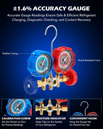 Vista 7 de Orion Motor Tech Juego de bomba de vacío y medidor de CA, kit de manómetro de bomba de vacío de 1/4 hp 3.5 cfm con 3 adaptadores de mangueras