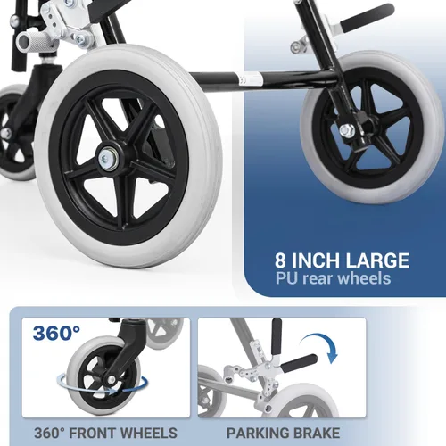 Vista 7 de monicare Silla de ruedas plegable ligera para adultos, silla de ruedas de transporte plegable con reposabrazos abatible, silla de transporte