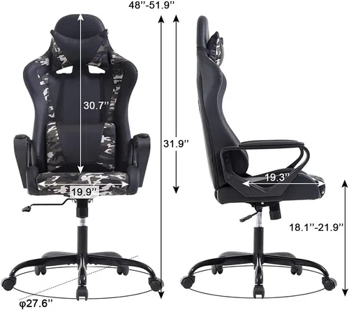 Vista 59 de Silla ergonómica para videojuegos, silla de juegos con reposacabezas, silla de computadora de oficina con ruedas y soporte lumbar, silla