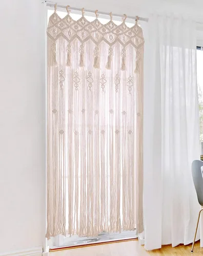 Vista 4 de Achart Cortinas de macramé grandes para ventana, cortinas bohemias para dormitorio, sala de estar, puerta, apartamento, armario, divisor