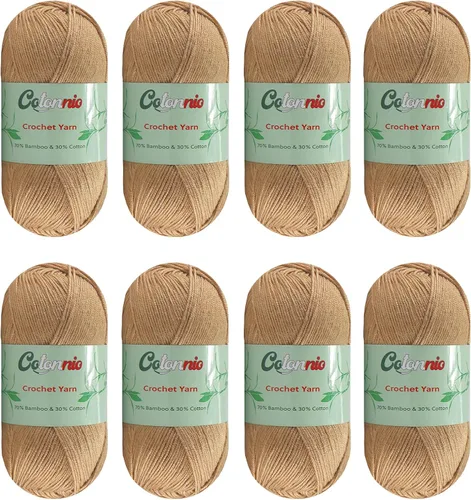 Vista 10 de 8 madejas de hilo para tejer a ganchillo, 70% rayón derivado de bambú, 30% algodón, peso superfino fingering, Sunny Cat Cotonnio importado