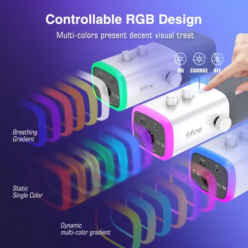 Vista 5 de FIFINE Paquete de micrófono para juegos de PC con cable XLR, micrófono USB RGB para computadora para transmisión, juego de cables de audio, cable