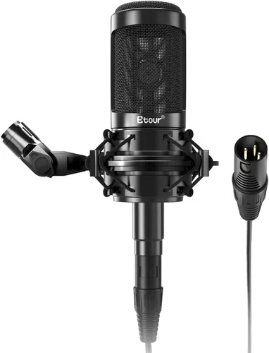 Vista 2 de Juego de micrófonos de condensador cardioide [incluye soporte de choque dedicado y cable XLR], micrófono de podcast para computadora para cantar
