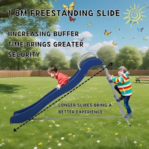 Vista 6 de [Kids Slide 6FT] Water Slide for Kids Outdoor Indoor with Metal Support Frame, Heavy Duty Freestanding Playground Equipment Slides for Backyard