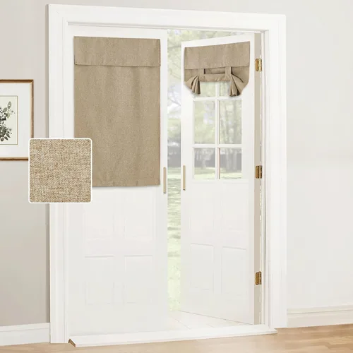 Vista 47 de RYB HOME Persianas de puerta francesa con mezcla de lino, autoadhesivas, privacidad para oscurecer la habitación, cortinas de ventana de puerta