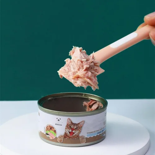 Vista 5 de Cuchara de comida húmeda para gatos, cuchara de comida para mascotas para alimentos húmedos, cuchara para gatos con tapa, espátula para alimentos