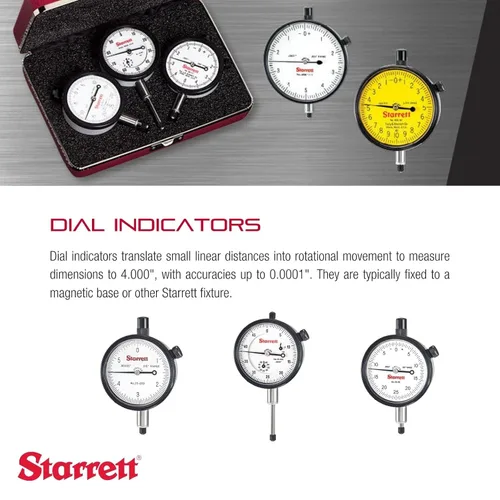Vista 3 de Starrett Indicador de esfera, largo alcance, diámetro del vástago de 0.375", parte trasera con lengüeta central, esfera blanca, lectura 0-100