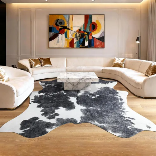 Vista 14 de Easycozy Alfombra Grande de Imitación de Piel de Vaca con Estampado de Vaca - 4.7 x 5.2 Pies, Elástica Engrosada para Dormitorio, Sala de Estar