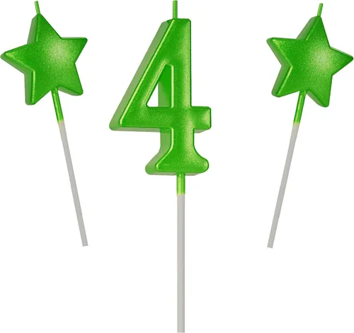 Velas verdes de cumpleaños del número 4 de 2.75 pulgadas, decoración y celebración de cupcakes de feliz cumpleaños para adultos y niños (color