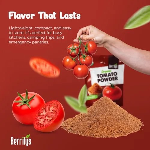 Vista 4 de Berrilys Tomate seco en polvo con sal, certificado orgánico USDA, deshidratado, molido, ideal para pizza, pasta, hornear, condimentos, sopas