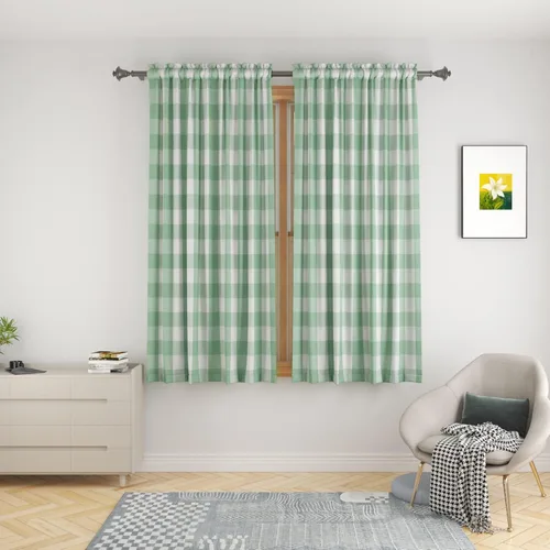 Vista 7 de UPOPO Cortinas de ventana Buffalo Check 122 cm de largo, cortinas de algodón para sala de estar, paneles de cortina a cuadros para dormitorio