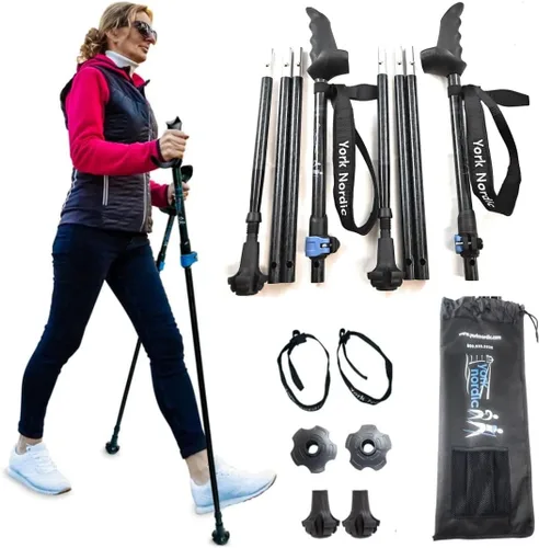 York Nordic Motivator - Bastones de viaje para caminar para equilibrio y rehabilitación, agarres de estabilidad patentados, ligeros, ajustables y