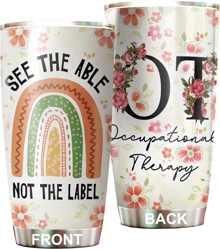 Vista 8 de Vaso de acero inoxidable para terapeuta ocupacional de 20 onzas, regalo para manos pequeñas de trabajo de corazón, regalo para cumpleaños, Navidad