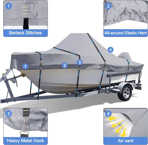 Vista 5 de 900D - Funda para botes con consola central, con correas de hebillas metálicas completas a prueba de viento, resistente para botes con consola