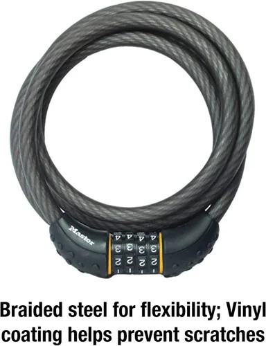 Vista 5 de Master Lock Bloqueo de cable, establece tu propia cerradura de combinación para bicicleta, 6 pies de largo, negro, 8122D