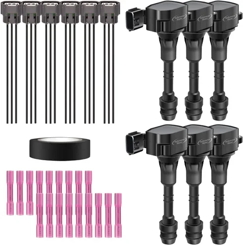 Vista 24 de Juego de 4 bobinas de encendido y conector de coleta, kit de arnés de cableado compatible con Accord Odyssey Acura Saturn 3.0L 3.2L 3.5L V6 C1221