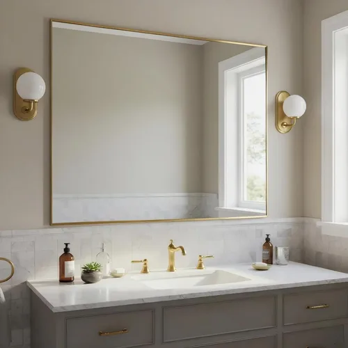 Vista 41 de 24x24 Inch Black Bathroom Mirror for Wall, Aluminum Frame Rectangle Rectangular Vanity Mirror, Modern Large for Bedroom, Living Room, Horizontal or