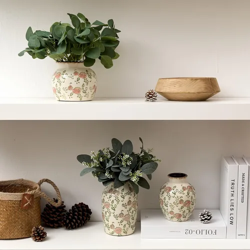 Vista 31 de SIDUCAL Florero decorativo de cerámica Florero rústico de 7.48 pulgadas para decoración del hogar, mesa, sala de estar, baño, escritorio de café