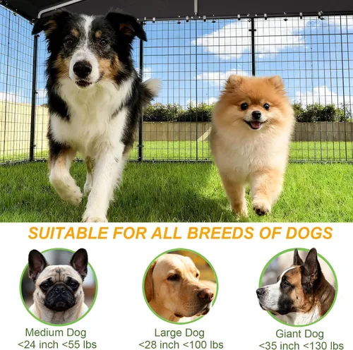 Vista 7 de Gotland Perrera para perros al aire libre de 10 x 10 x 6 pies, jaula para perros medianos y grandes con techo impermeable, doble cerradura