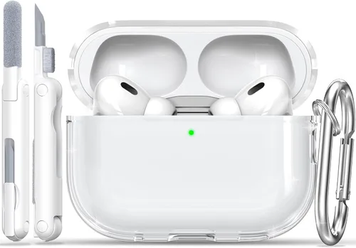 Vista 36 de RFUNGUANGO AirPods Pro - Funda transparente de TPU suave con kit de limpieza y llavero, compatible con Magsafe, funda protectora compatible