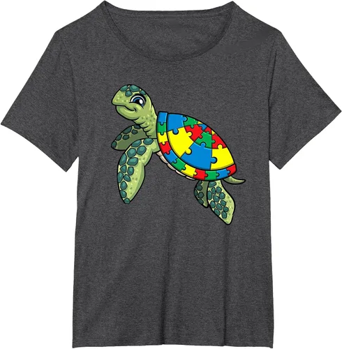 Vista 8 de Turtle Puzzle Pieces for Autism Awareness Kids Women Teacher T-Shirt Asphalt Grey