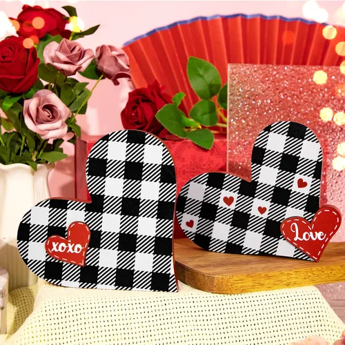Vista 8 de 2 piezas de letrero de amor de madera para el día de San Valentín en forma de corazón, decoración de bandeja de San Valentín, centro de mesa