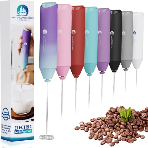 Vista 11 de New England Stories - Potente espumador de leche de mano, mini batidor de bebidas para café, capuchino, latte, matcha, chocolate caliente, sin