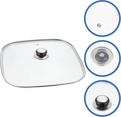Vista 9 de UPKOCH Tapa cuadrada de vidrio templado con perilla redonda, cúpula de plancha transparente para olla, protector de cacerola, utensilios de cocina