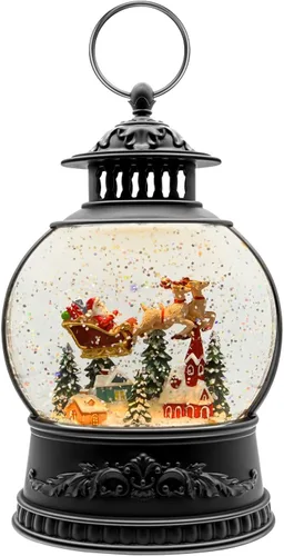 Vista 10 de Linterna de vela de globo de nieve de Navidad con temporizador, agua giratoria con purpurina, vela LED sin llama, funciona con pilas (3 x AA)