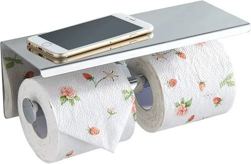 Vista 9 de BGL - Soporte doble para papel higiénico de acero inoxidable 304, montado en la pared, de color negro mate, con dos cabezas, soporte para rollo