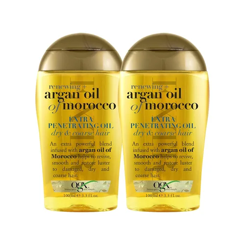 Vista 8 de OGX Renewing + Aceite de Argán de Marruecos para el Cabello, tratamiento de suero penetrante extra fuerte para cabello seco, dañado, encrespado