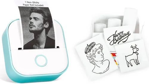 Memoking T02 - Impresora térmica Bluetooth de bolsillo con papel térmico blanco, adhesivo de 2 años, 1.969 in x 11.5 ft, compatible con iOS y Android