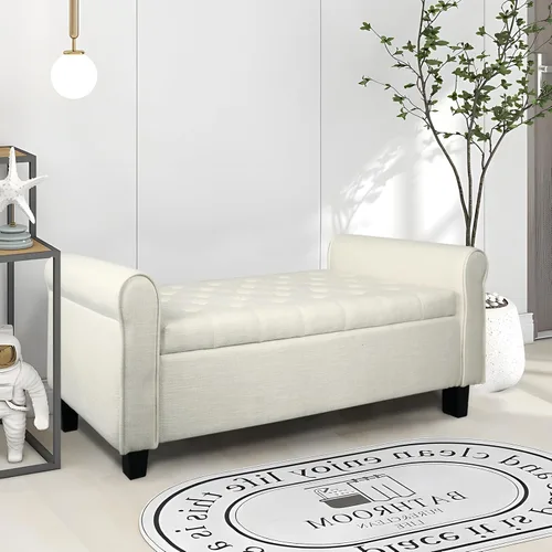 Vista 7 de Babion Banco otomano de almacenamiento con brazos, banco de extremo de cama para dormitorio, banco de almacenamiento con botones para entrada, sala