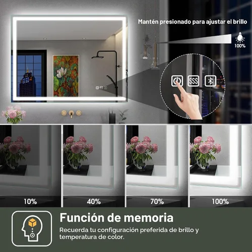 Vista 5 de SBAGNO - Espejo LED de baño con Bluetooth, 24 x 32 pulgadas, con luz regulable, espejo de tocador con 3 colores, retroiluminado + luz frontal